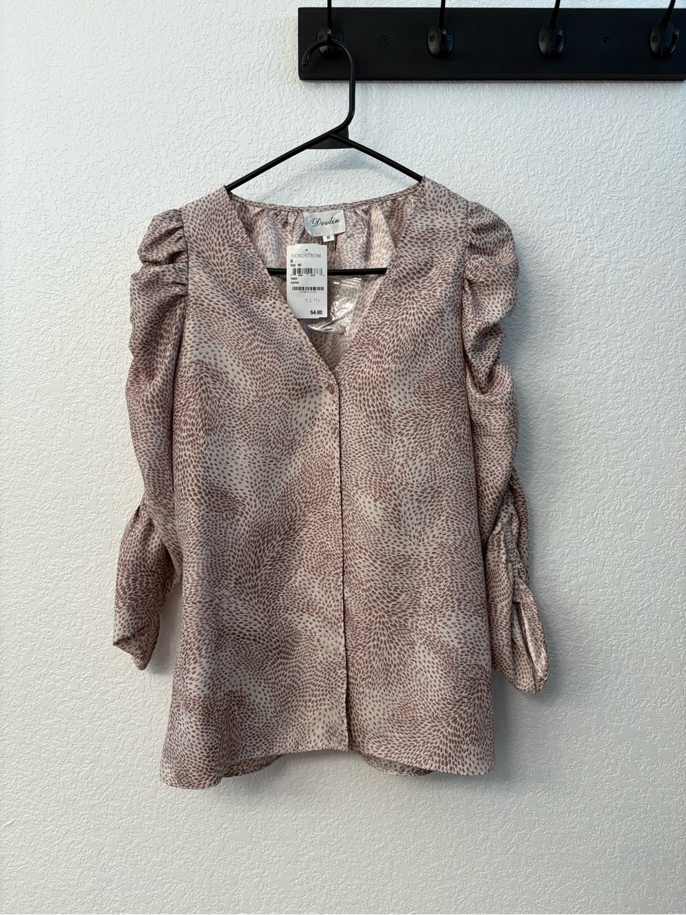 Nordstrom Taupe Printed Puff-Sleeve Blouse
